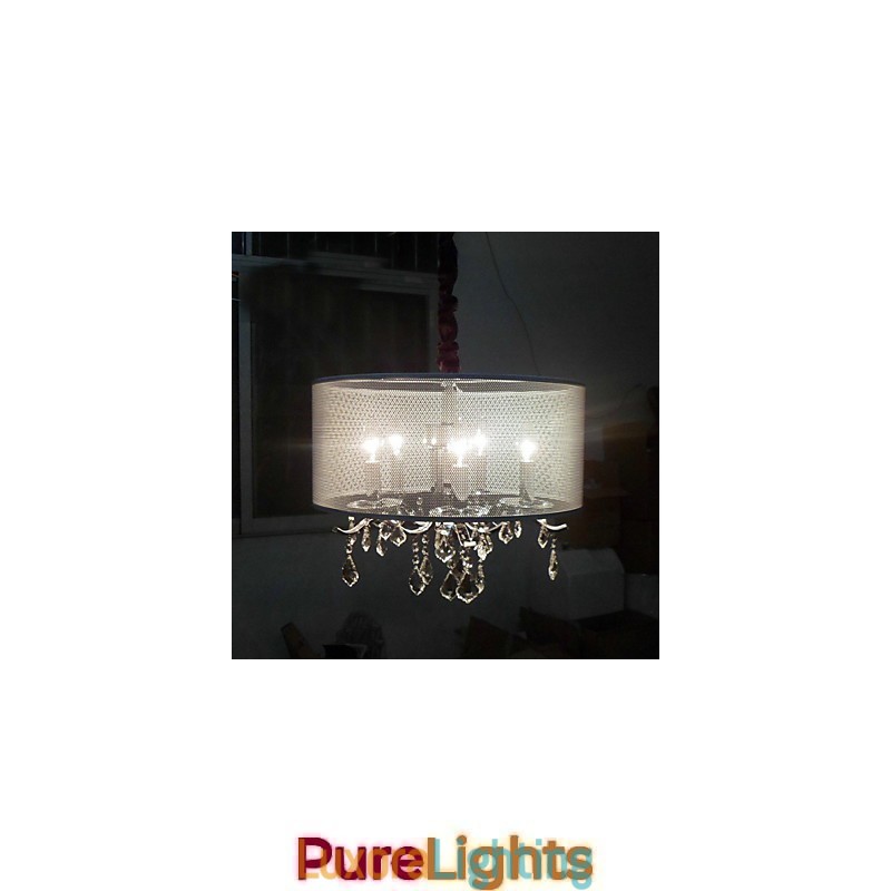 Designer Touch Decorative Contemporary Crystal Pendant Light with 5 Lights and Semitransparent Shade