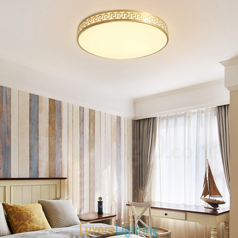 Designer Touch Decorative Round Pure Brass Modern Contemporary Nordic Style Flush Mount Ceiling Light with Acrylic Shade
