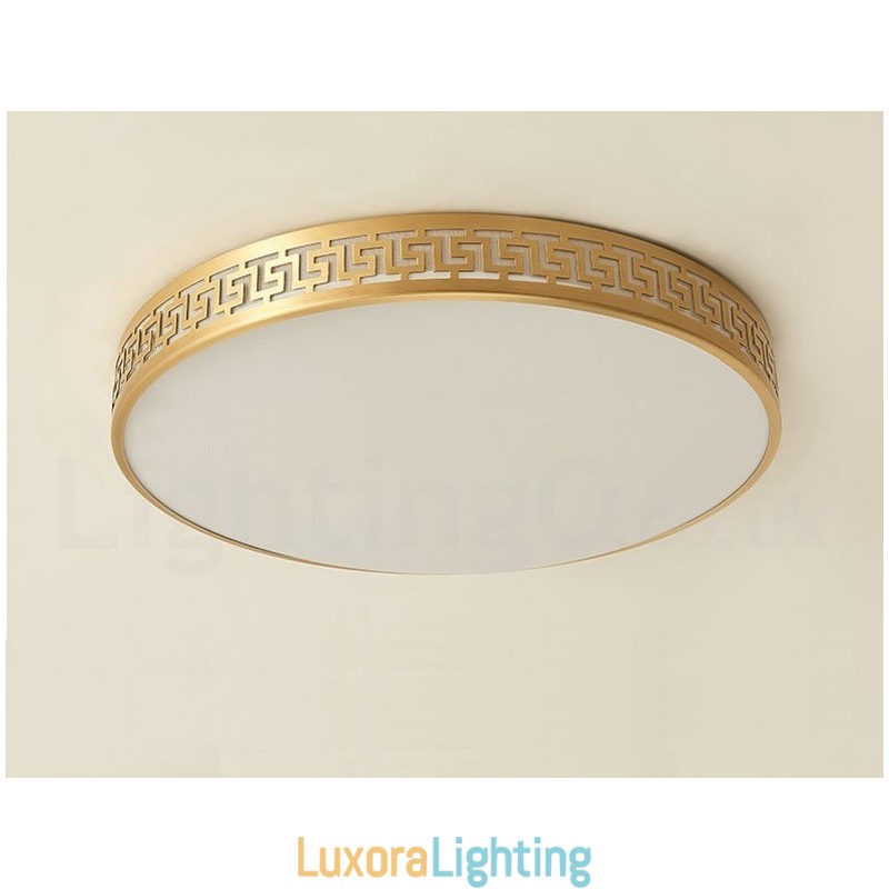 Designer Touch Decorative Round Pure Brass Modern Contemporary Nordic Style Flush Mount Ceiling Light with Acrylic Shade