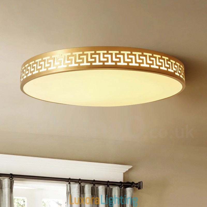 Designer Touch Decorative Round Pure Brass Modern Contemporary Nordic Style Flush Mount Ceiling Light with Acrylic Shade