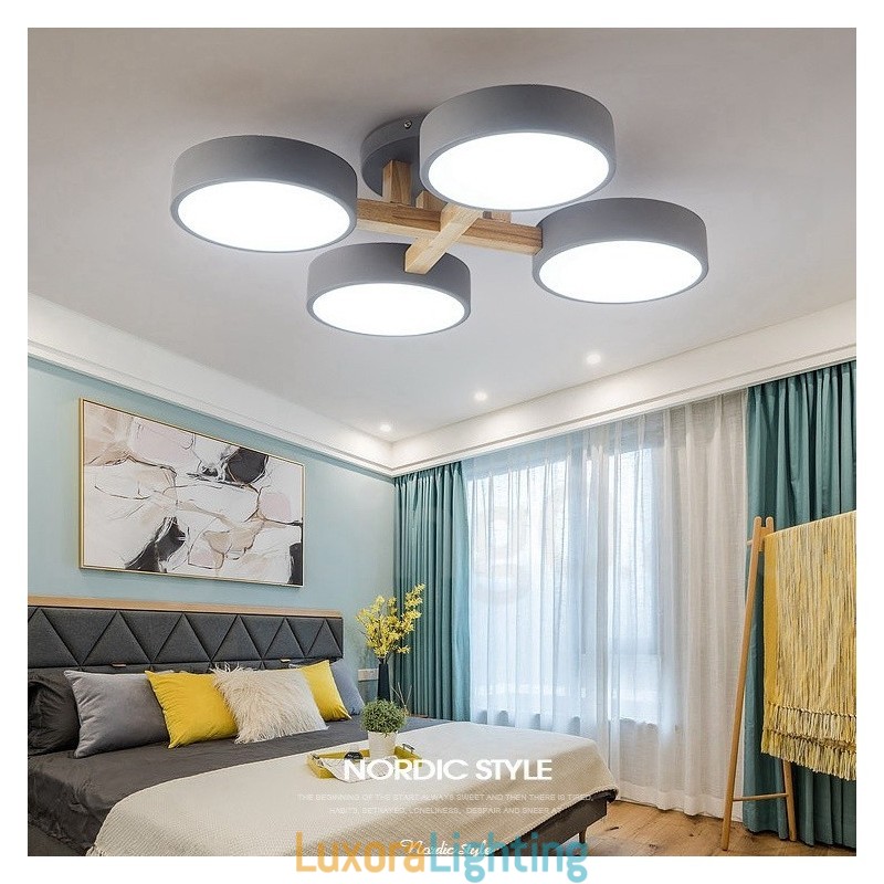 Designer Touch Decorative Wood Chandelier Modern Contemporary Nordic Style Flush Mount Ceiling Light with Acrylic Shade