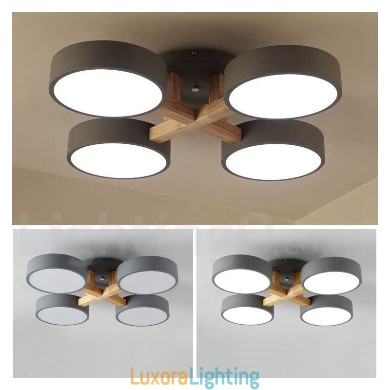 Designer Touch Decorative Wood Chandelier Modern Contemporary Nordic Style Flush Mount Ceiling Light with Acrylic Shade