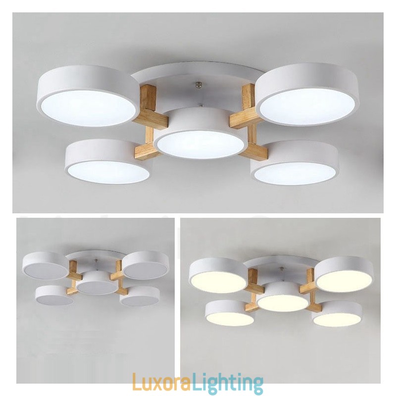 Designer Touch Decorative Wood Chandelier Modern Contemporary Nordic Style Flush Mount Ceiling Light with Acrylic Shade