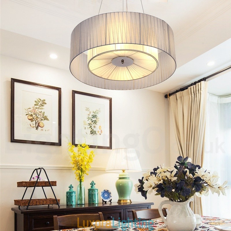 Designer Touch Decorative Drum 4 Light Pendant Modern Light with Fabric Shade