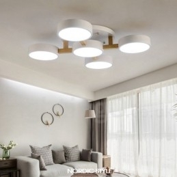 Designer Touch Decorative Wood Chandelier Modern Contemporary Nordic Style Flush Mount Ceiling Light with Acrylic Shade