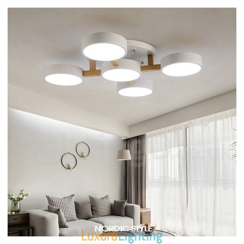 Designer Touch Decorative Wood Chandelier Modern Contemporary Nordic Style Flush Mount Ceiling Light with Acrylic Shade