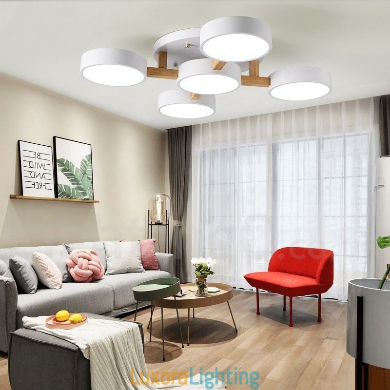 Designer Touch Decorative Wood Chandelier Modern Contemporary Nordic Style Flush Mount Ceiling Light with Acrylic Shade