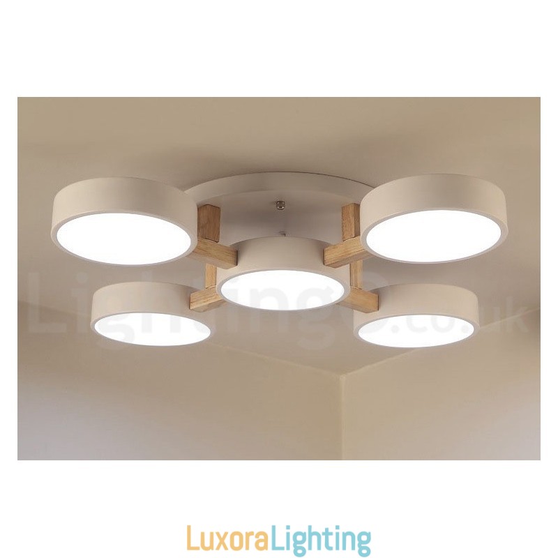 Designer Touch Decorative Wood Chandelier Modern Contemporary Nordic Style Flush Mount Ceiling Light with Acrylic Shade