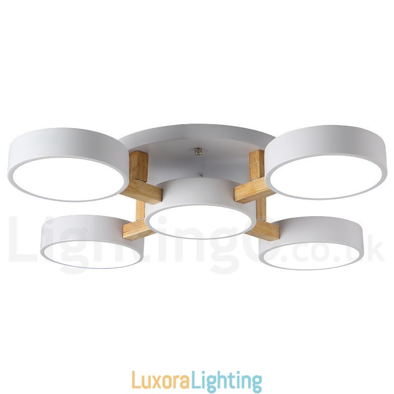Designer Touch Decorative Wood Chandelier Modern Contemporary Nordic Style Flush Mount Ceiling Light with Acrylic Shade