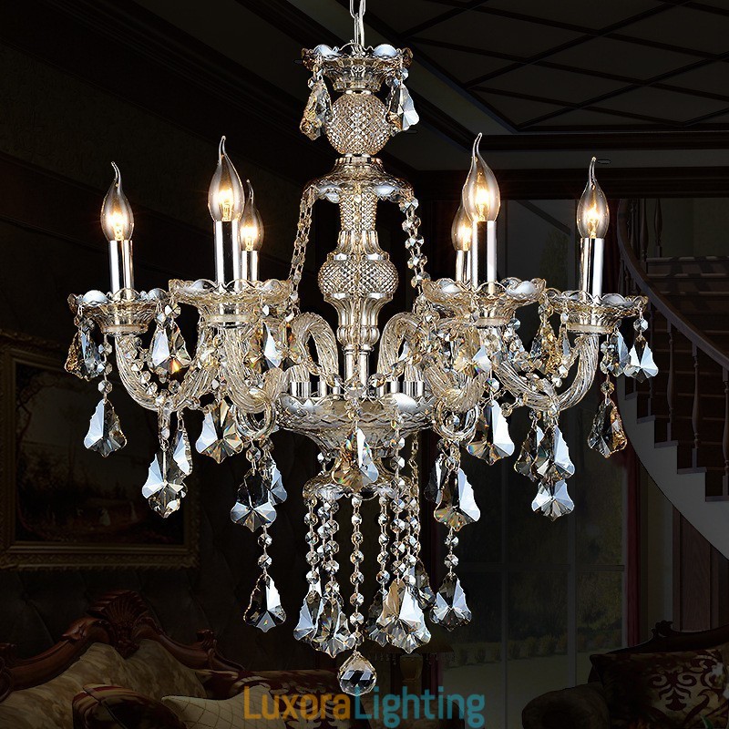 Designer Touch Decorative 6 Lights Retro Cognac Color K9 Crystal Modern Chandelier