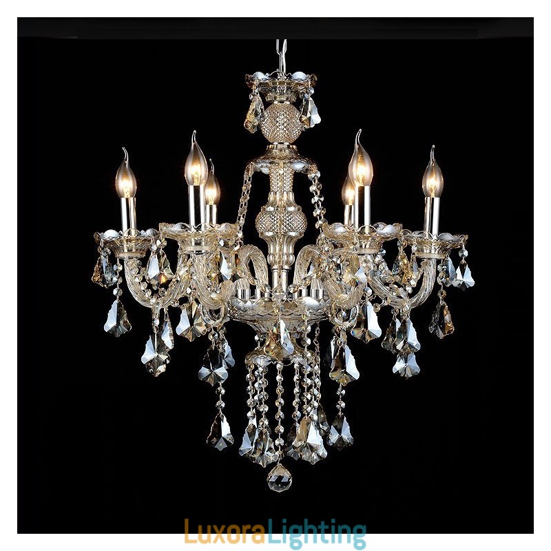 Designer Touch Decorative 6 Lights Retro Cognac Color K9 Crystal Modern Chandelier