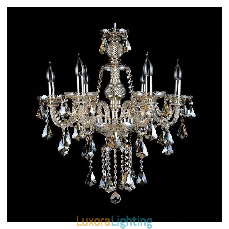 Designer Touch Decorative 6 Lights Retro Cognac Color K9 Crystal Modern Chandelier