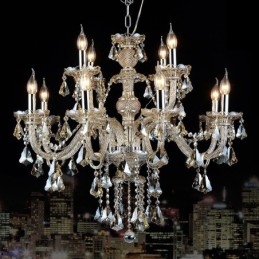 Designer Touch Decorative 12 Lights Retro Cognac Color K9 Crystal Modern Chandelier