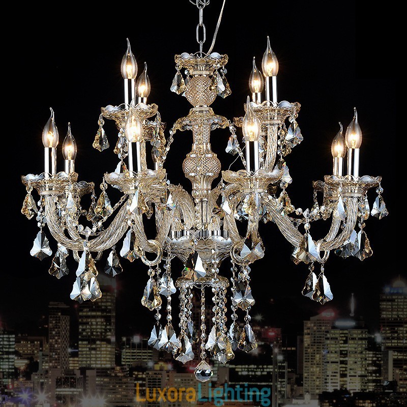 Designer Touch Decorative 12 Lights Retro Cognac Color K9 Crystal Modern Chandelier