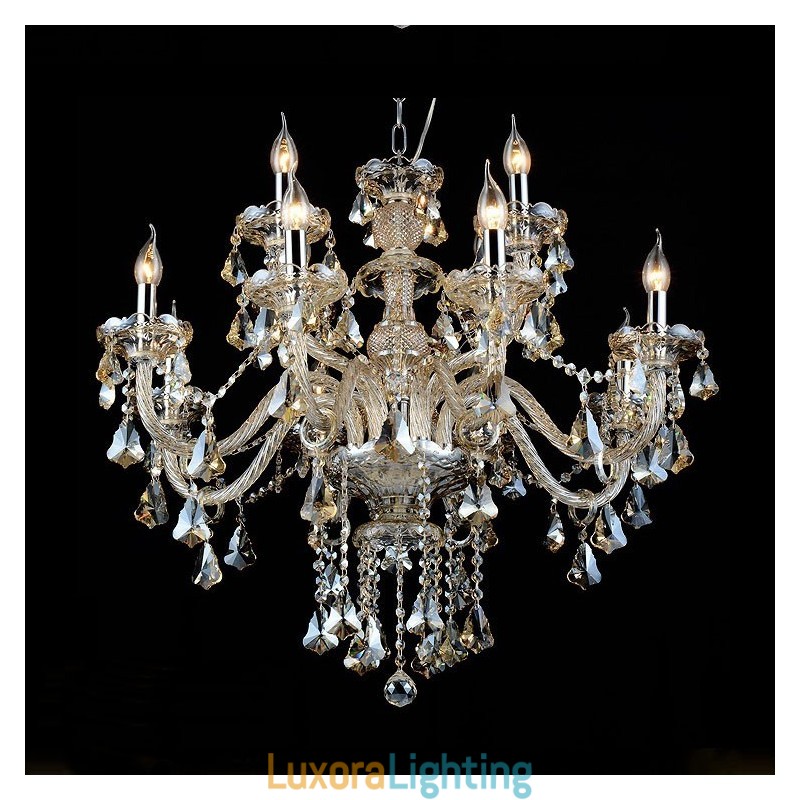 Designer Touch Decorative 12 Lights Retro Cognac Color K9 Crystal Modern Chandelier