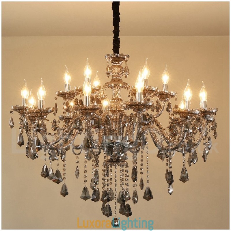 Designer Touch Decorative 18 Lights Retro Grey Color K9 Crystal Candle Large Chandelier