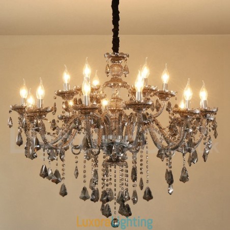 Designer Touch Decorative 18 Lights Retro Grey Color K9 Crystal Candle Large Chandelier