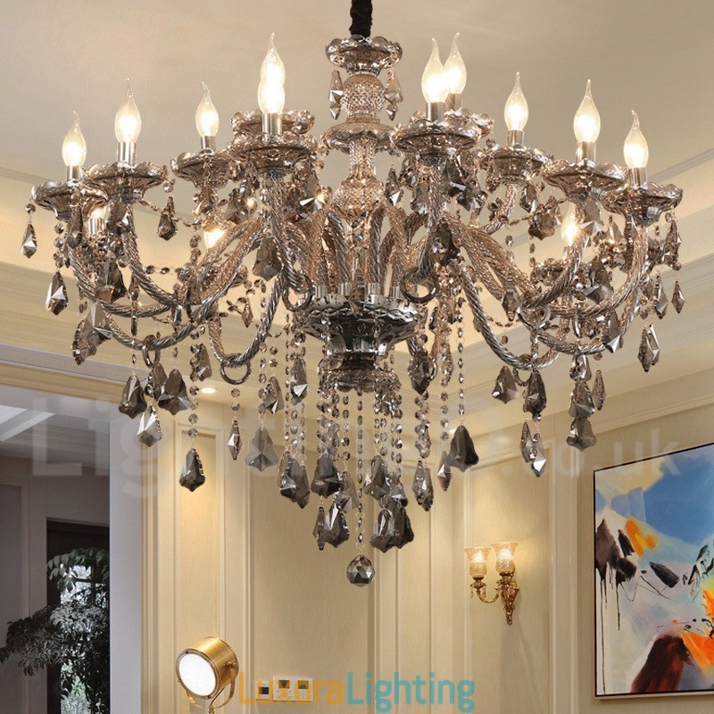 Designer Touch Decorative 18 Lights Retro Grey Color K9 Crystal Candle Large Chandelier