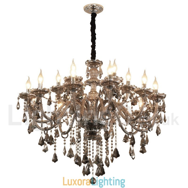 Designer Touch Decorative 18 Lights Retro Grey Color K9 Crystal Candle Large Chandelier