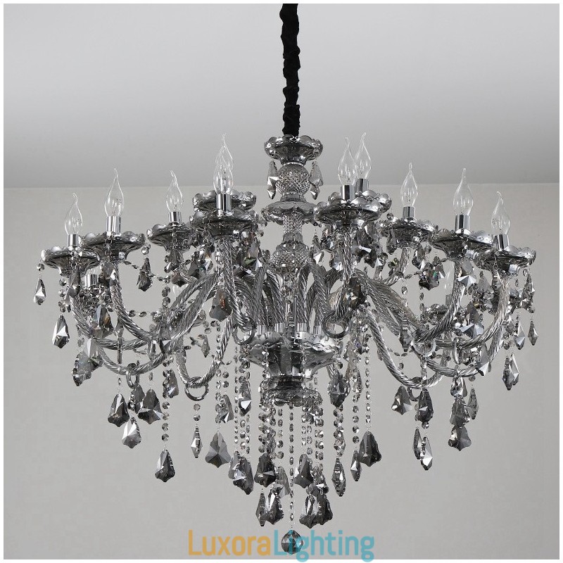 Designer Touch Decorative 18 Lights Retro Grey Color K9 Crystal Candle Large Chandelier