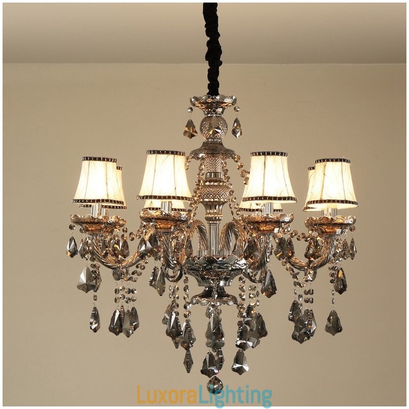 Designer Touch Decorative 8 Lights Retro Grey Color K9 Crystal Candle Chandelier