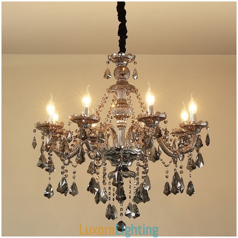 Designer Touch Decorative 8 Lights Retro Grey Color K9 Crystal Candle Chandelier
