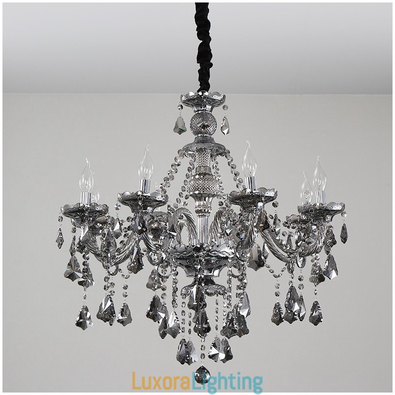 Designer Touch Decorative 8 Lights Retro Grey Color K9 Crystal Candle Chandelier