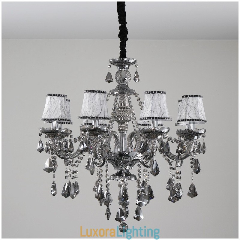Designer Touch Decorative 8 Lights Retro Grey Color K9 Crystal Candle Chandelier
