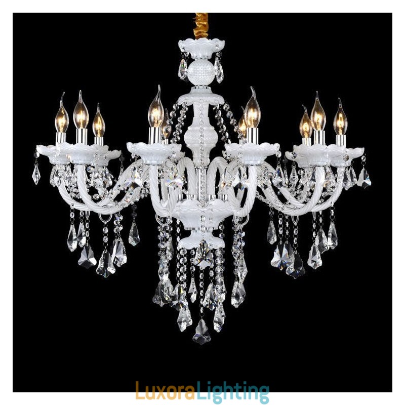 Designer Touch Decorative Retro White Colour K9 Clear Crystal Candle Chandelier