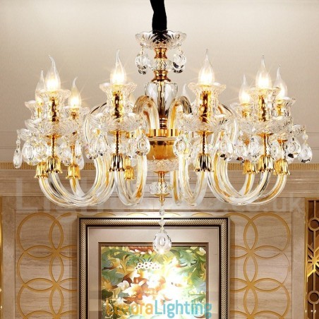 Designer Touch Decorative Retro Gold Colour K9 Clear Crystal Candle Chandelier