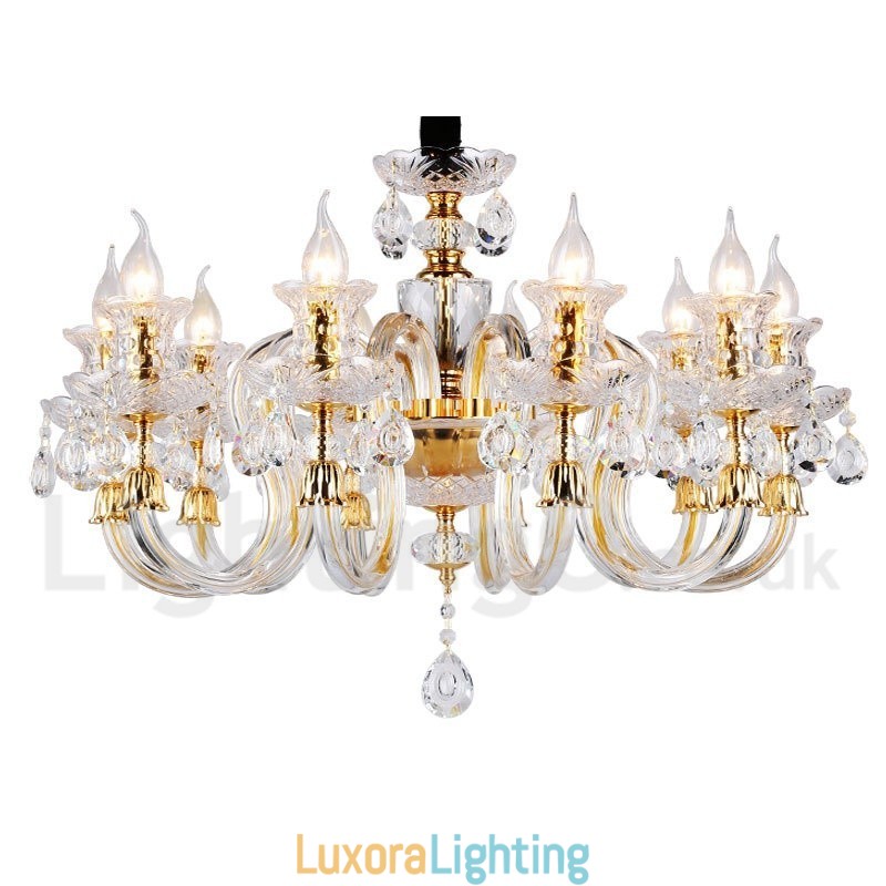 Designer Touch Decorative Retro Gold Colour K9 Clear Crystal Candle Chandelier
