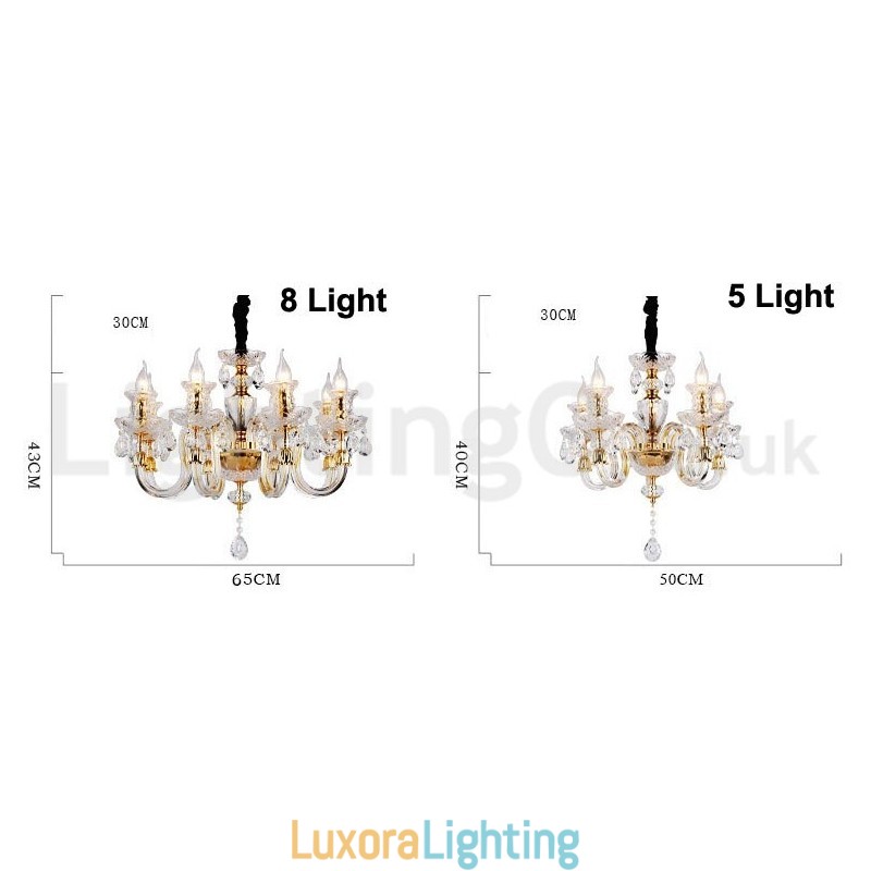 Designer Touch Decorative Retro Gold Colour K9 Clear Crystal Candle Chandelier