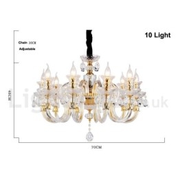 Designer Touch Decorative Retro Gold Colour K9 Clear Crystal Candle Chandelier