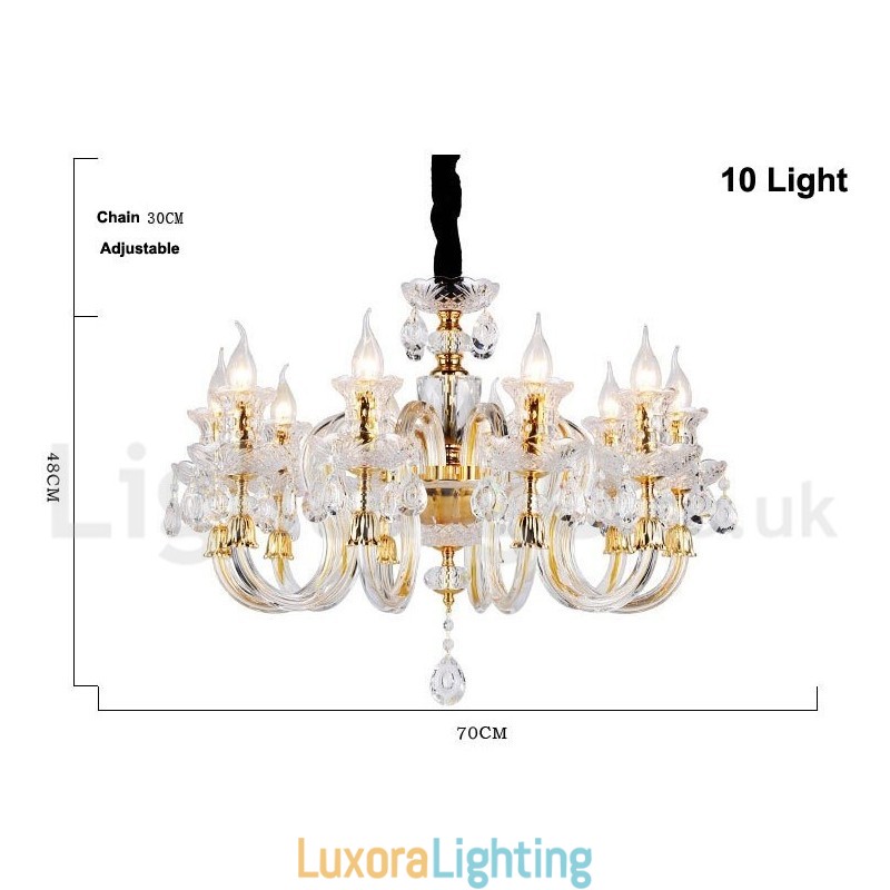 Designer Touch Decorative Retro Gold Colour K9 Clear Crystal Candle Chandelier