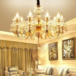 Designer Touch Decorative Retro Gold Colour K9 Clear Crystal Candle Chandelier