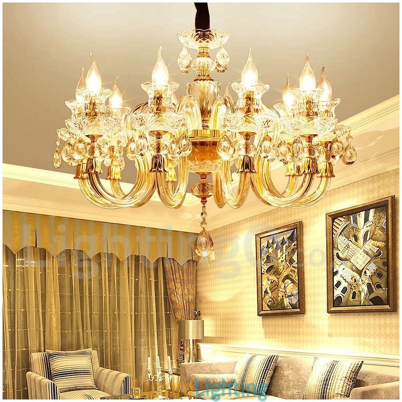 Designer Touch Decorative Retro Gold Colour K9 Clear Crystal Candle Chandelier