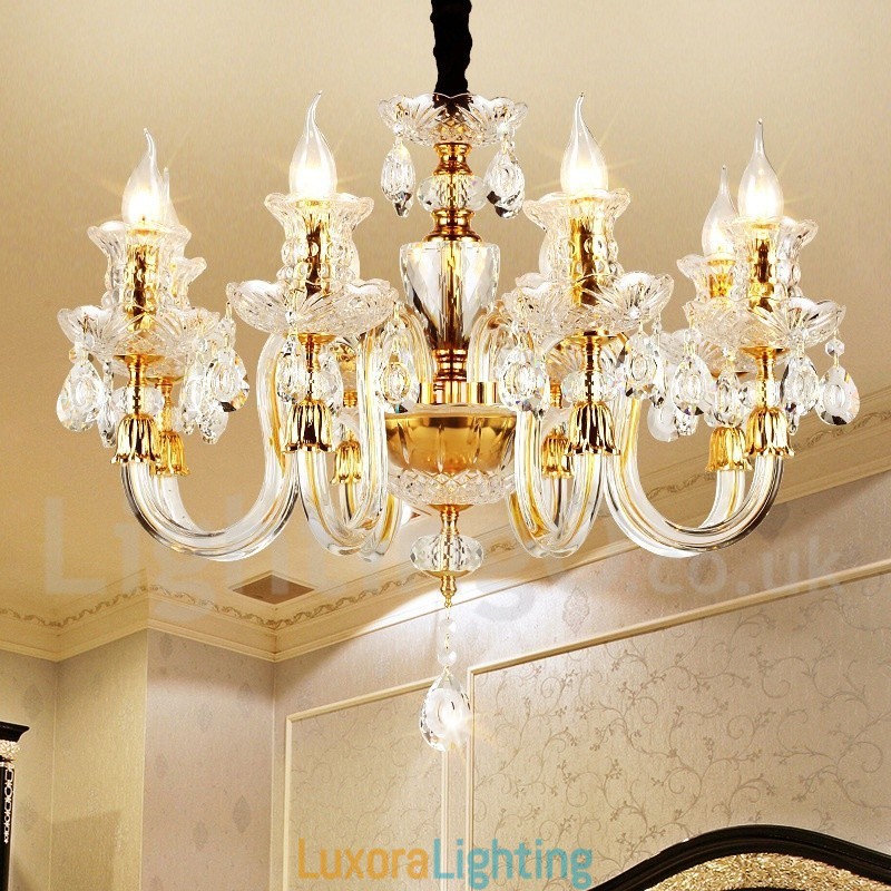 Designer Touch Decorative Retro Gold Colour K9 Clear Crystal Candle Chandelier