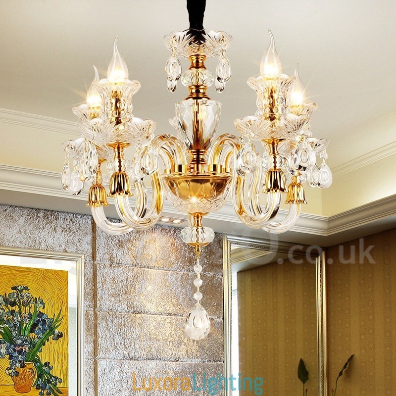 Designer Touch Decorative Retro Gold Colour K9 Clear Crystal Candle Chandelier