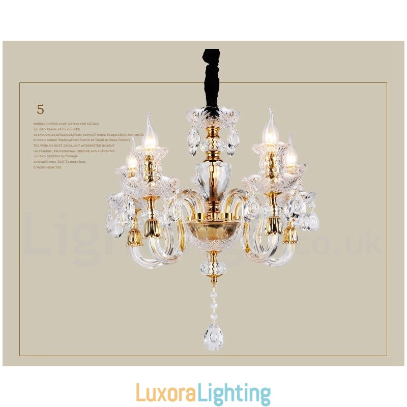 Designer Touch Decorative Retro Gold Colour K9 Clear Crystal Candle Chandelier