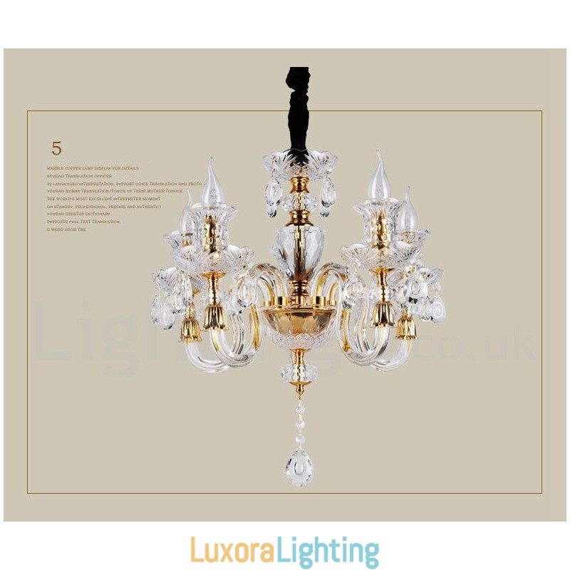 Designer Touch Decorative Retro Gold Colour K9 Clear Crystal Candle Chandelier
