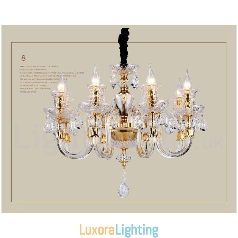 Designer Touch Decorative Retro Gold Colour K9 Clear Crystal Candle Chandelier