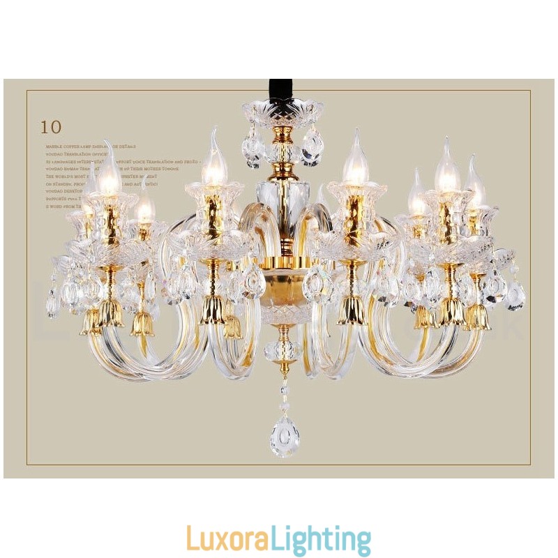 Designer Touch Decorative Retro Gold Colour K9 Clear Crystal Candle Chandelier