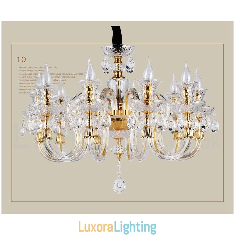 Designer Touch Decorative Retro Gold Colour K9 Clear Crystal Candle Chandelier