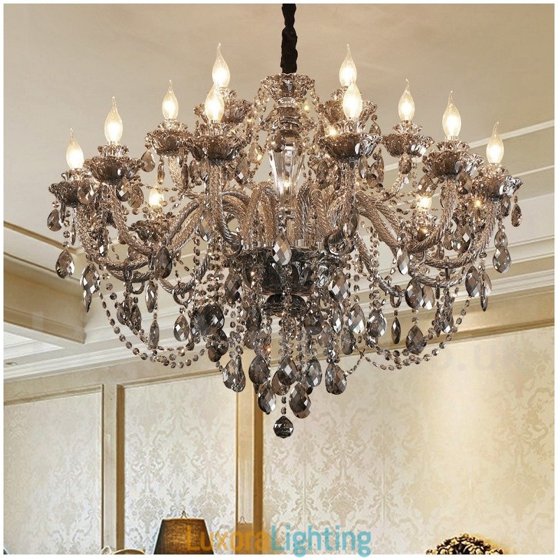Designer Touch Decorative 18 Lights Retro Grey Colour K9 Crystal Candle Large Chandelier