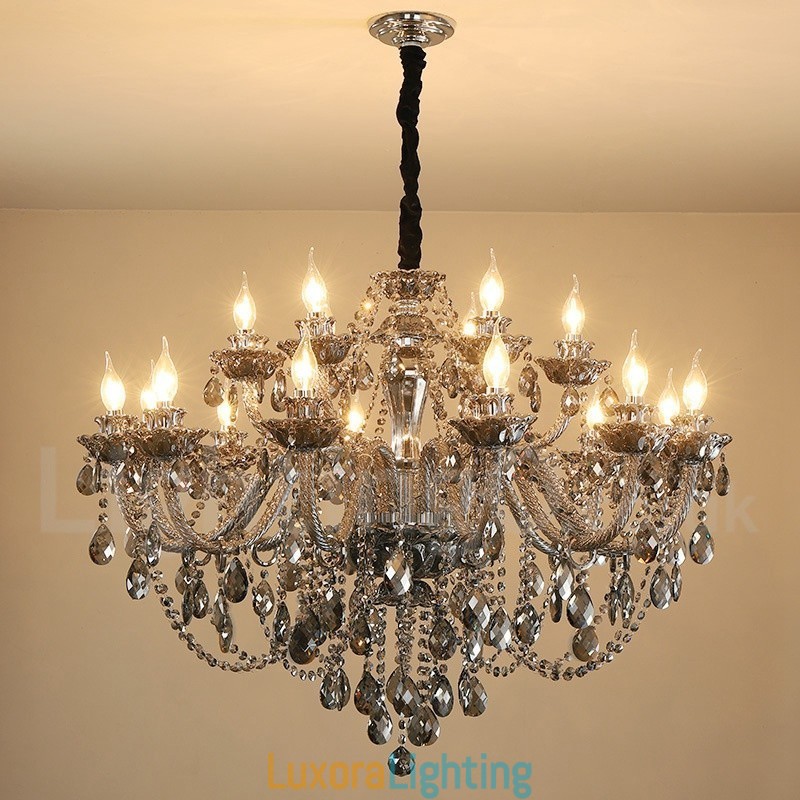 Designer Touch Decorative 18 Lights Retro Grey Colour K9 Crystal Candle Large Chandelier