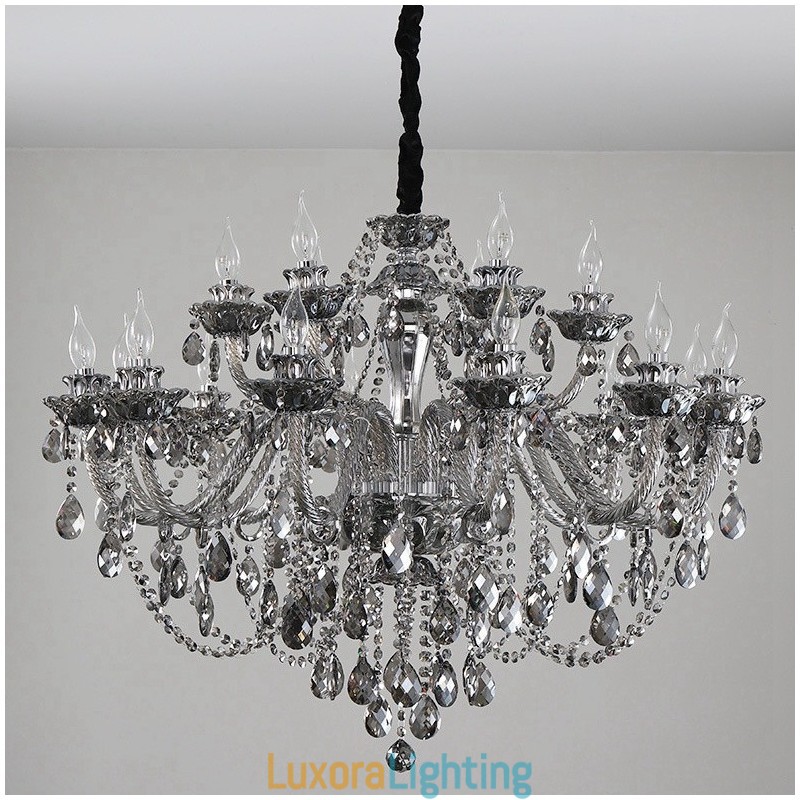 Designer Touch Decorative 18 Lights Retro Grey Colour K9 Crystal Candle Large Chandelier
