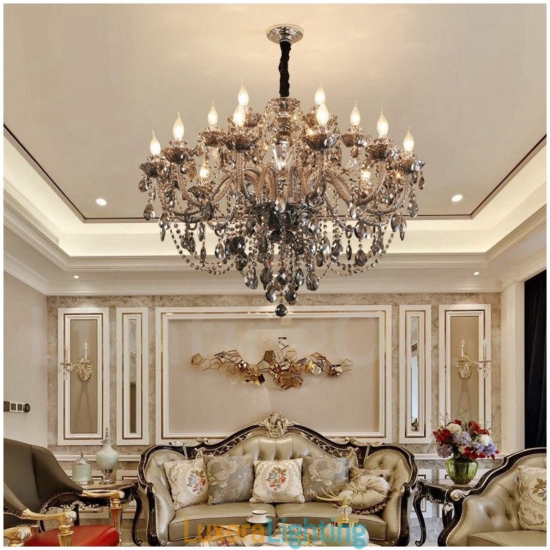 Designer Touch Decorative 18 Lights Retro Grey Colour K9 Crystal Candle Large Chandelier