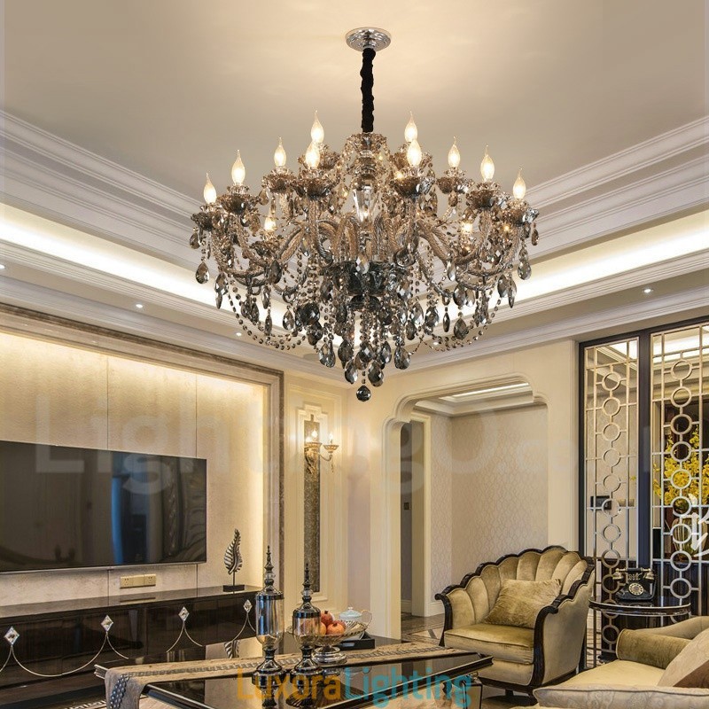 Designer Touch Decorative 18 Lights Retro Grey Colour K9 Crystal Candle Large Chandelier