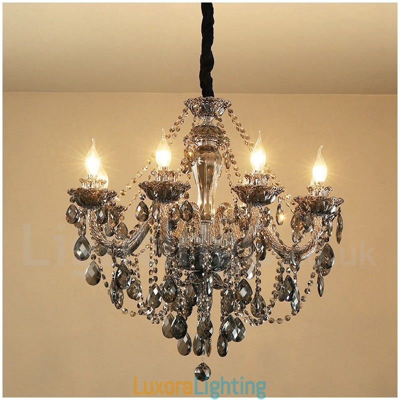 Designer Touch Decorative 8 Lights Retro Grey Colour K9 Crystal Candle Large Chandelier