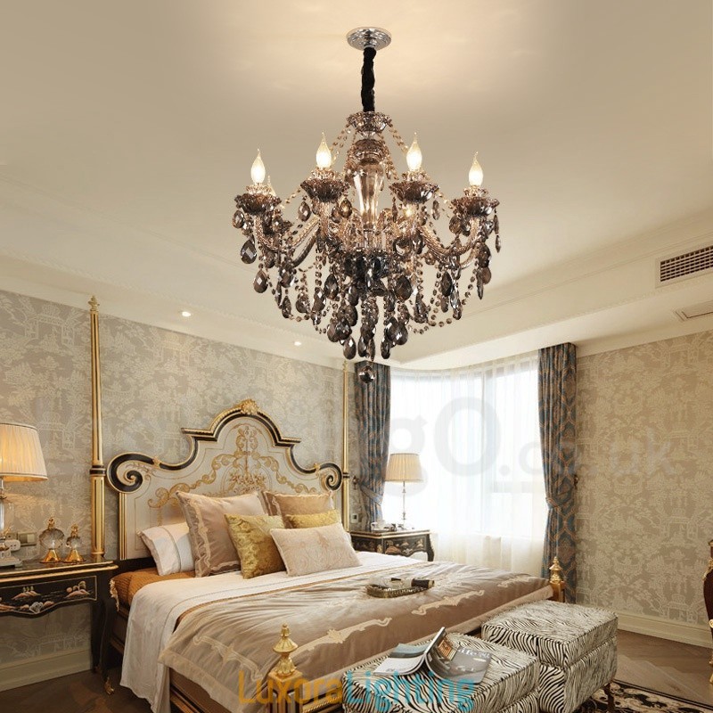 Designer Touch Decorative 8 Lights Retro Grey Colour K9 Crystal Candle Large Chandelier